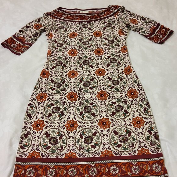 Max Studio Mixed Maroon Rust Flower Print Stretch 3/4 Sleeve XS Dress - Picture 1 of 5